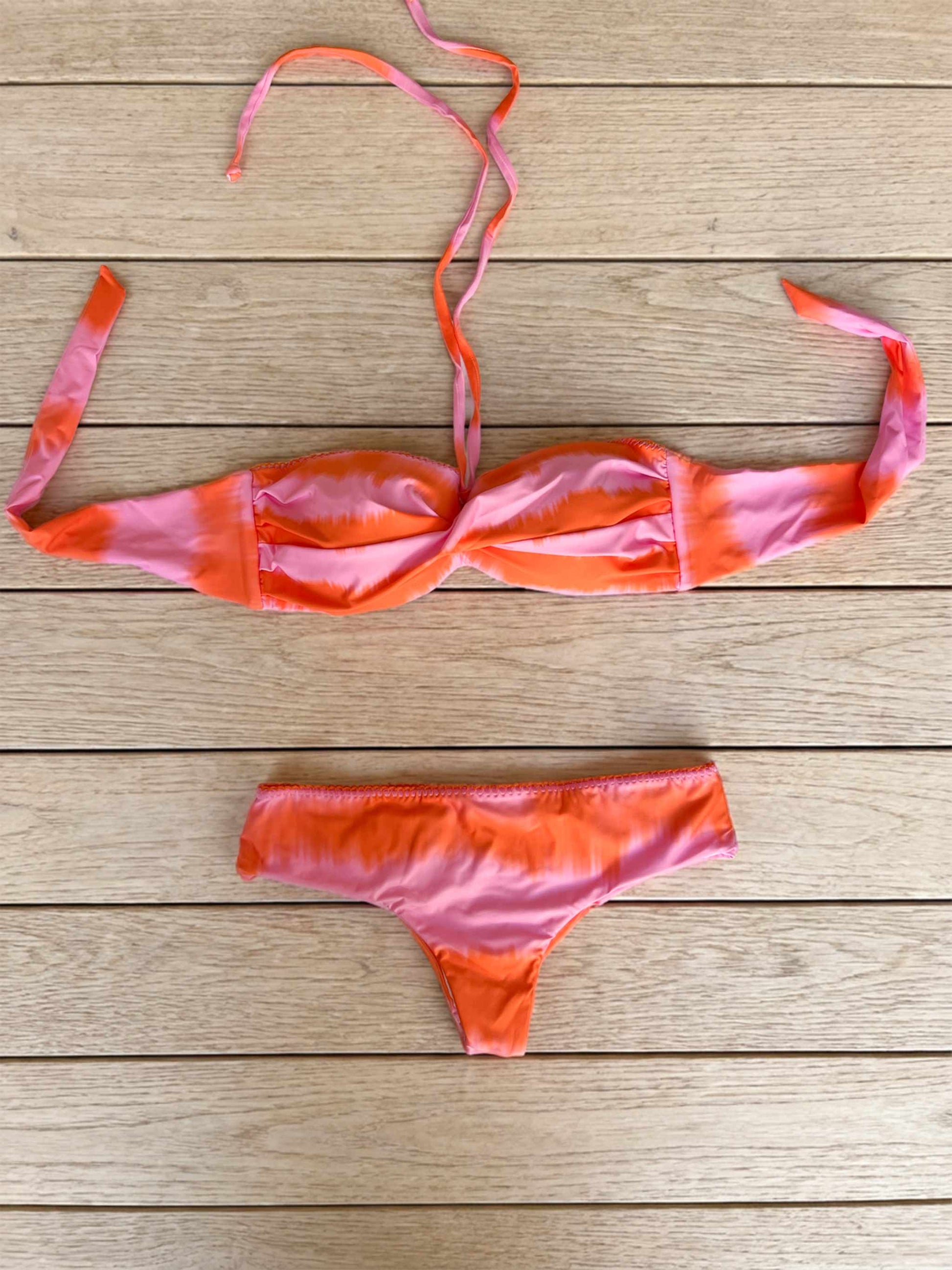 Bikini Strapless Naranja Rosa Caramelo